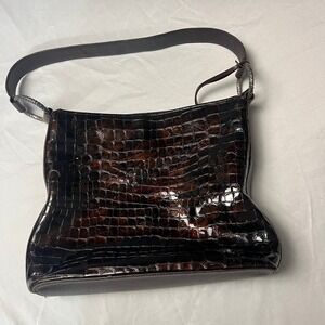 Brighton Croc Cher Embossed Shoulder Bag Brown Faux Leather Silver Detail Hobo‎
